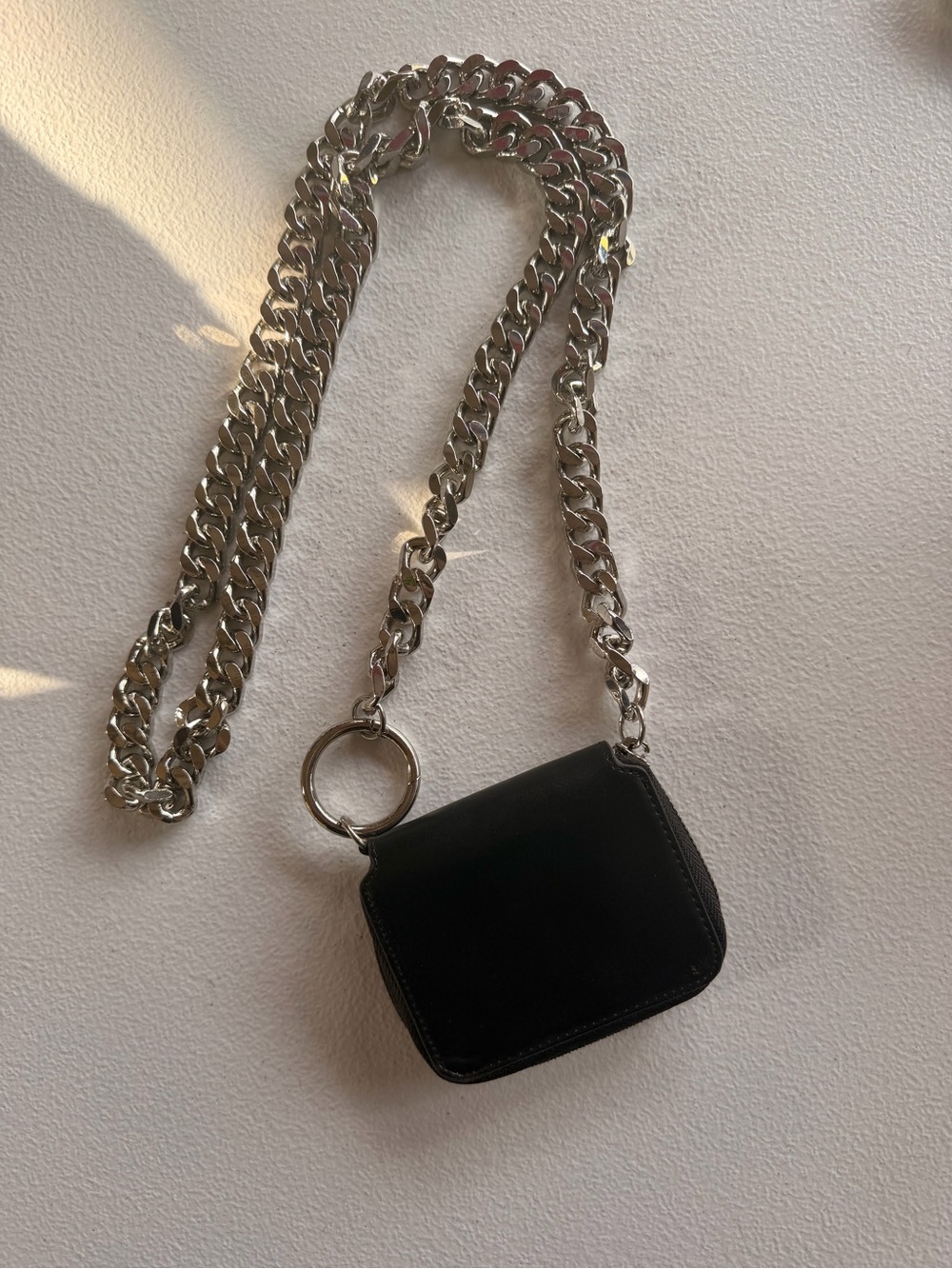Black Mini Crossbody Bag with Chunky Silver Chain